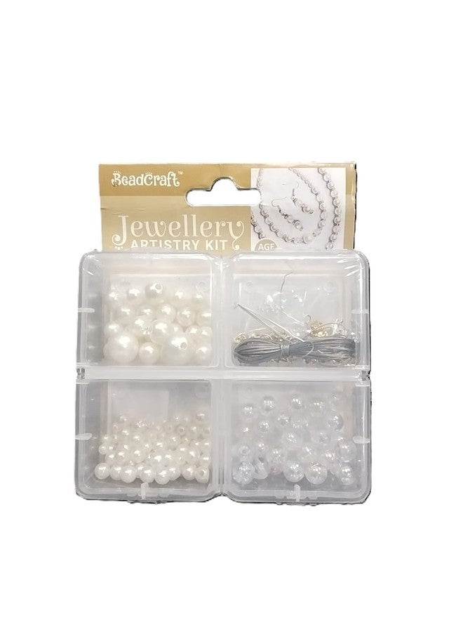 مجموعة أدوات صنع المجوهرات الصغيرة | طقم صنع مجوهرات من الراتنج الكريستالي | علبة بأربعة تجاويف - كريستال ولؤلؤ | أقراط وقلادة وسوار من الخرز المصنوع يدويًا